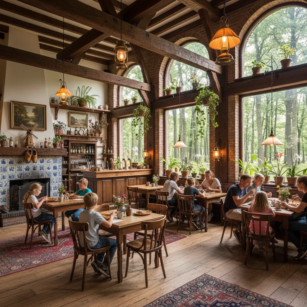 Sfeervolle binnenkant van restaurant Schollebos