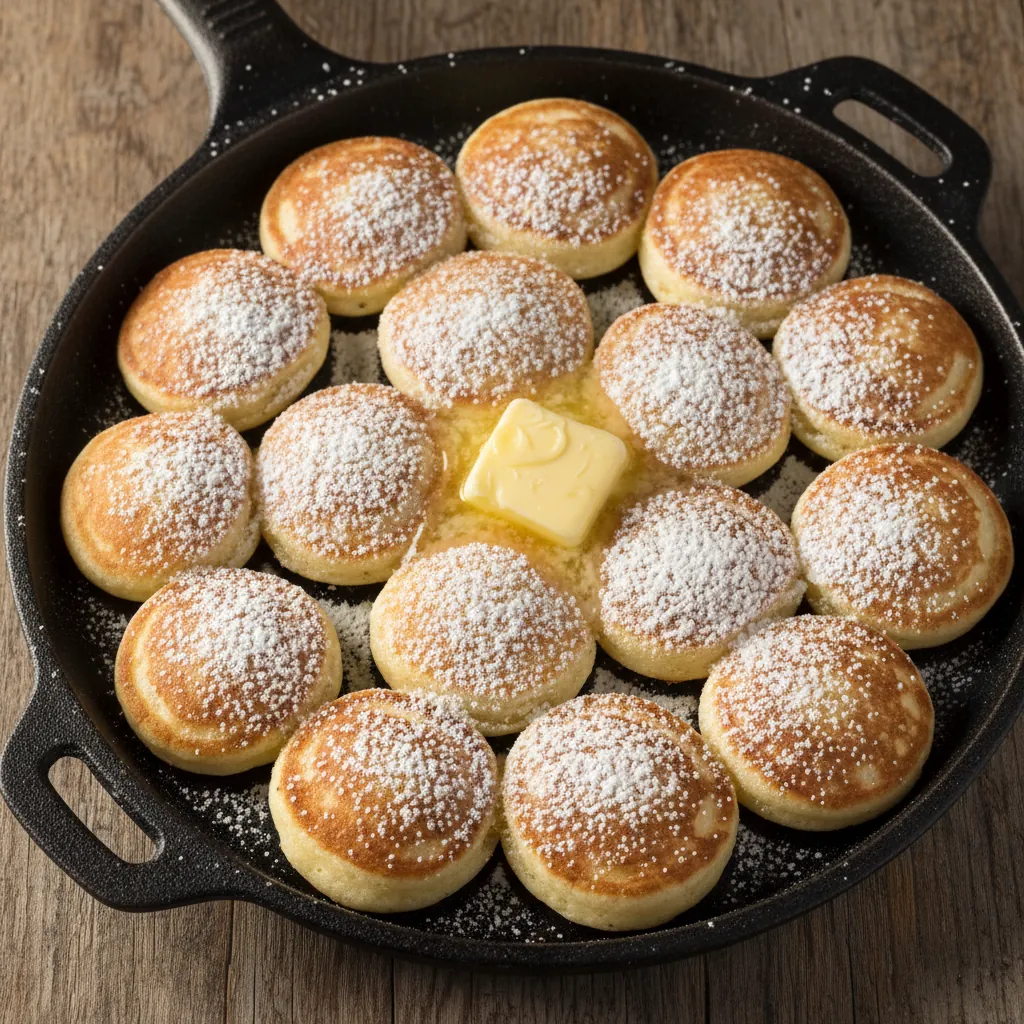 Klassieke poffertjes met suiker en boter